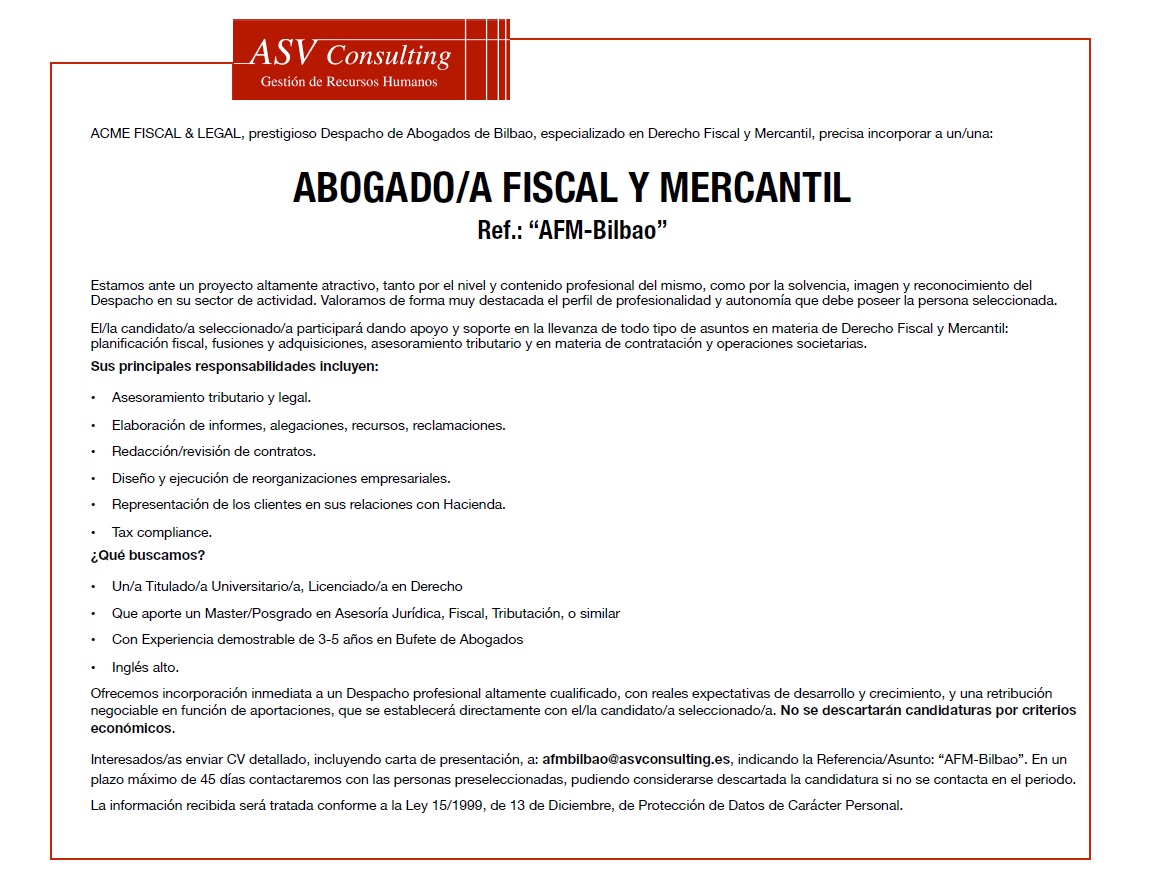 Oferta de empleo ACME Fiscal & Legal